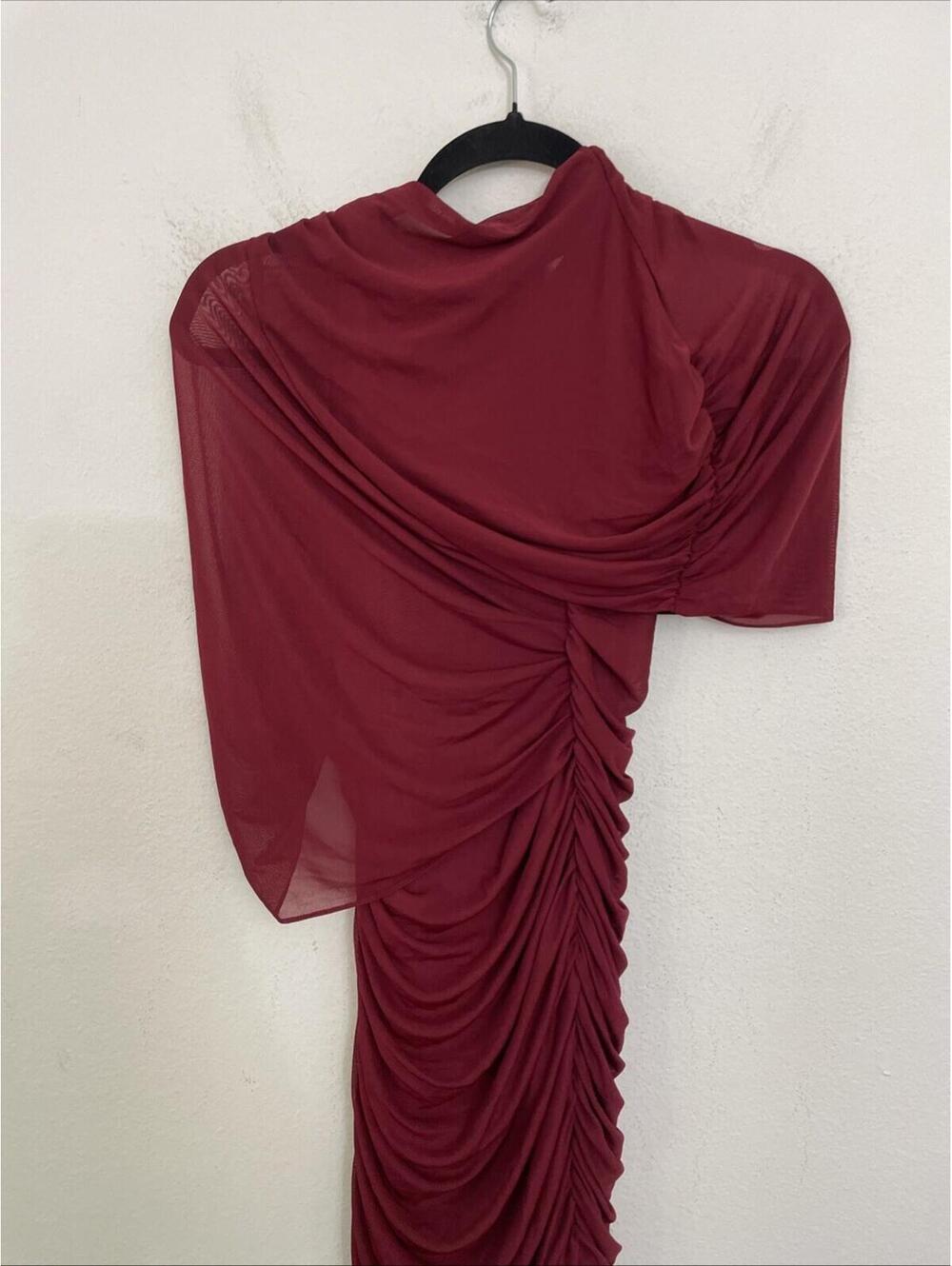Amanda Uprichard x REVOLVE Evianna MESH Gown Draped  Burgundy size S $297msrp - Picture 6 of 9
